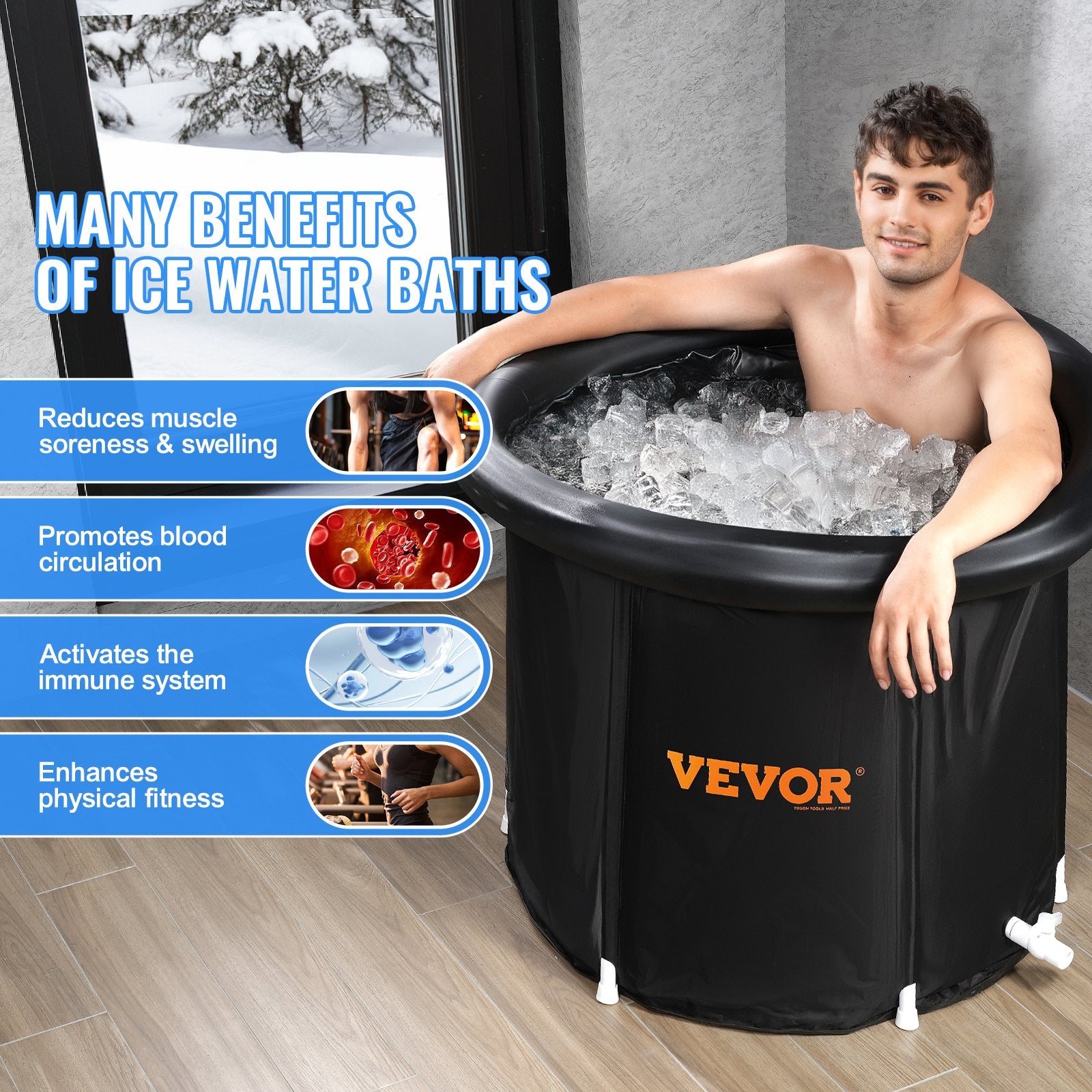 Ice Bath Tub, 85 cm Long Cold Water Therapy Plunge Tub for Athletes,