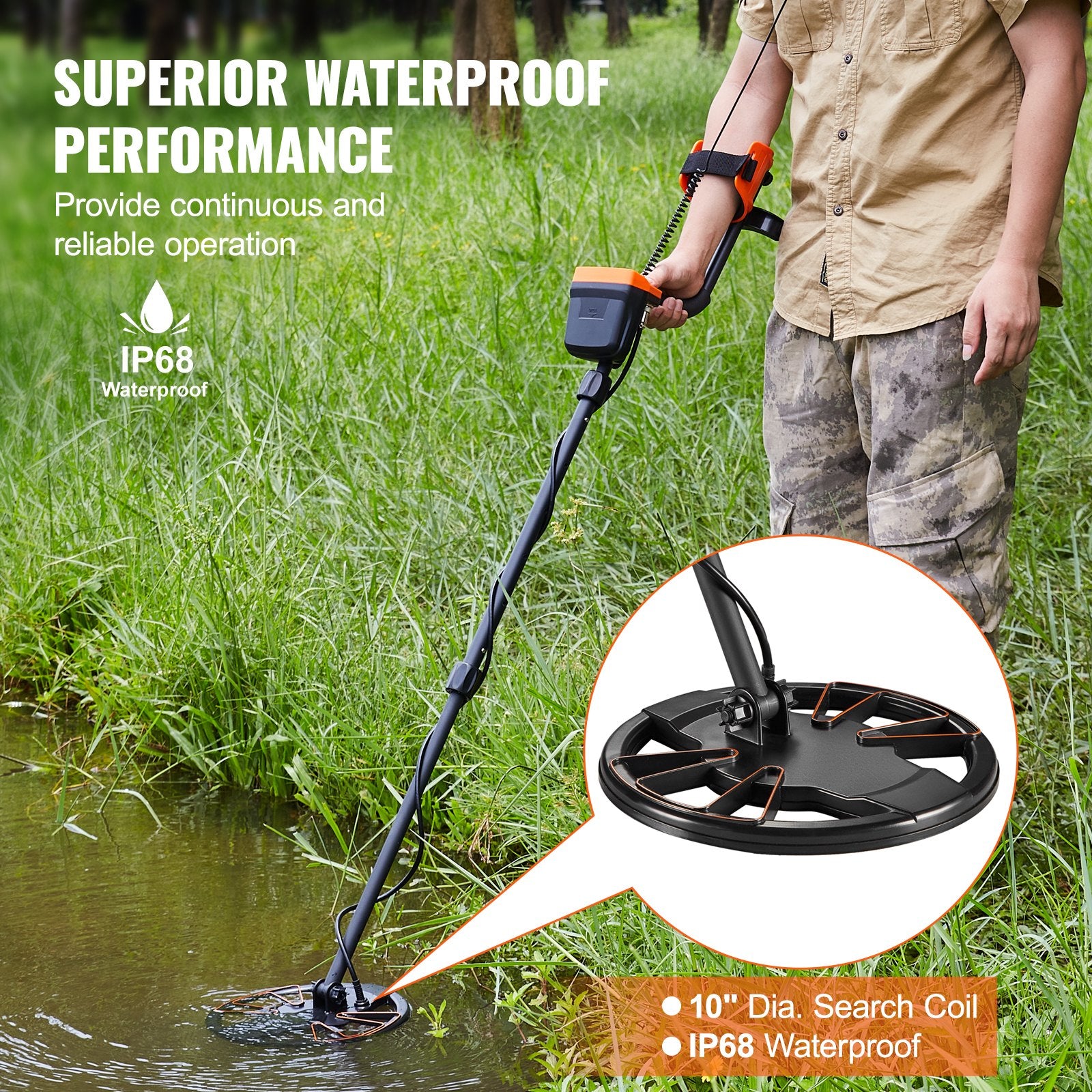 Metal Detector for Adults & Kids, 25.4 cm Waterproof Search Coil with