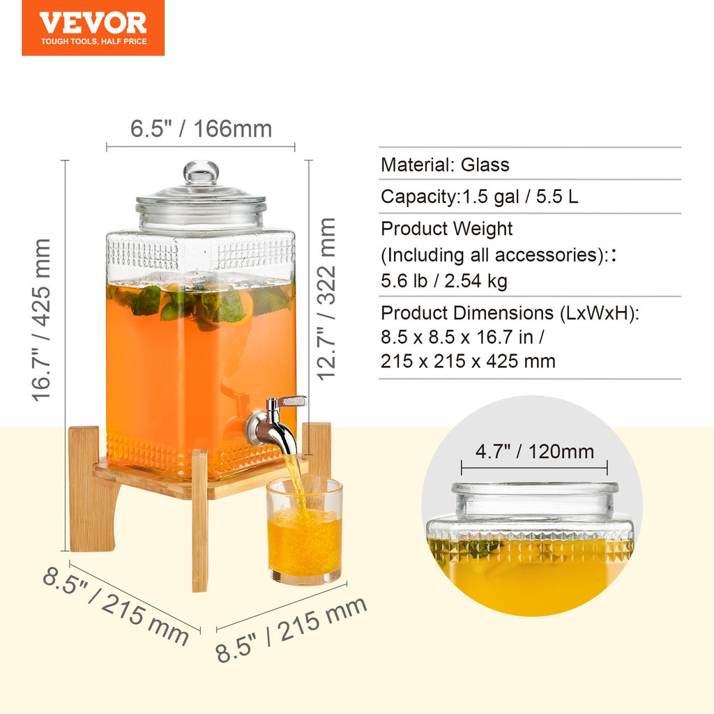 Beverage Dispenser, 1.5 Gallon/5.5 L Drink Dispensers for Parties,