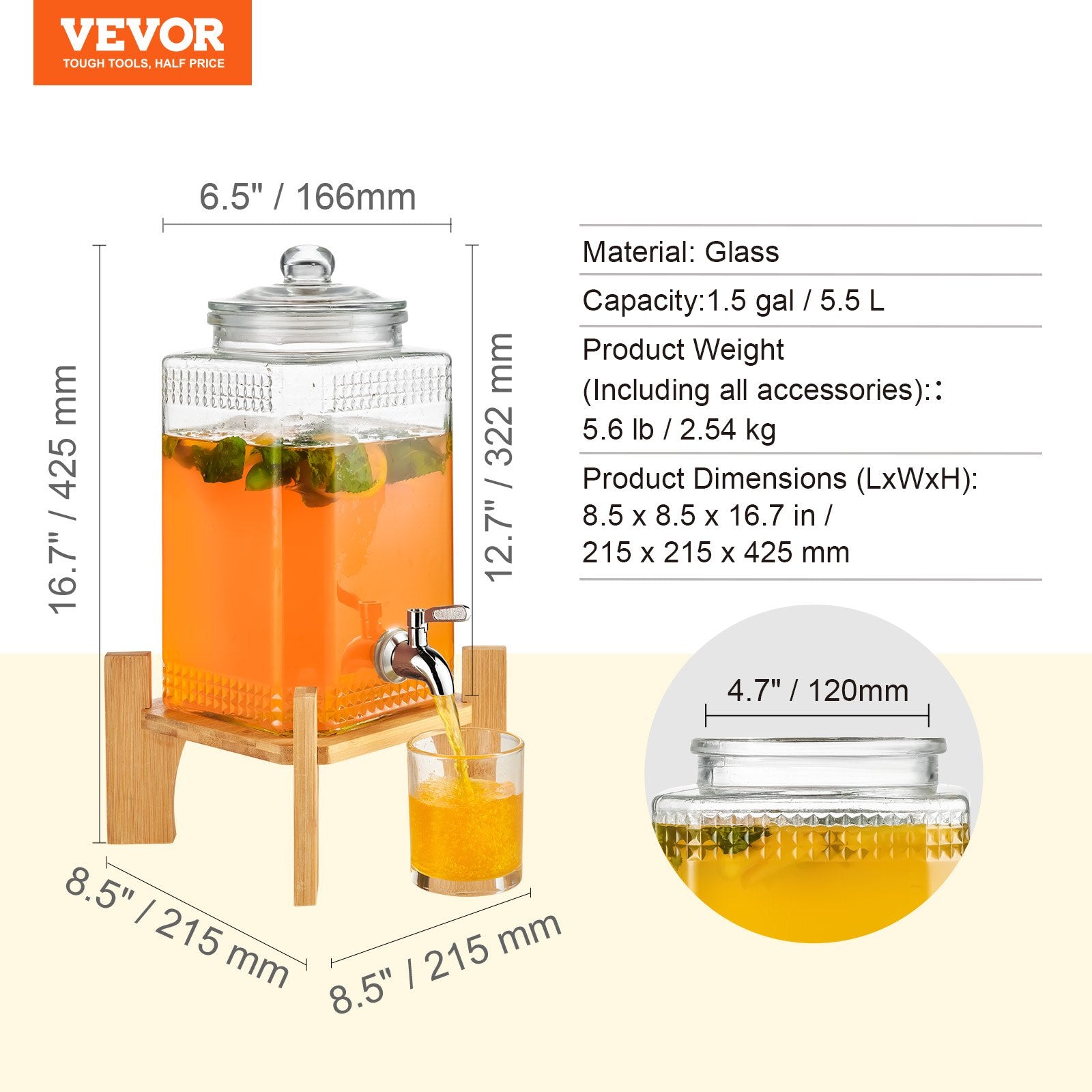 Beverage Dispenser, 1.5 Gallon/5.5 L Drink Dispensers for Parties,