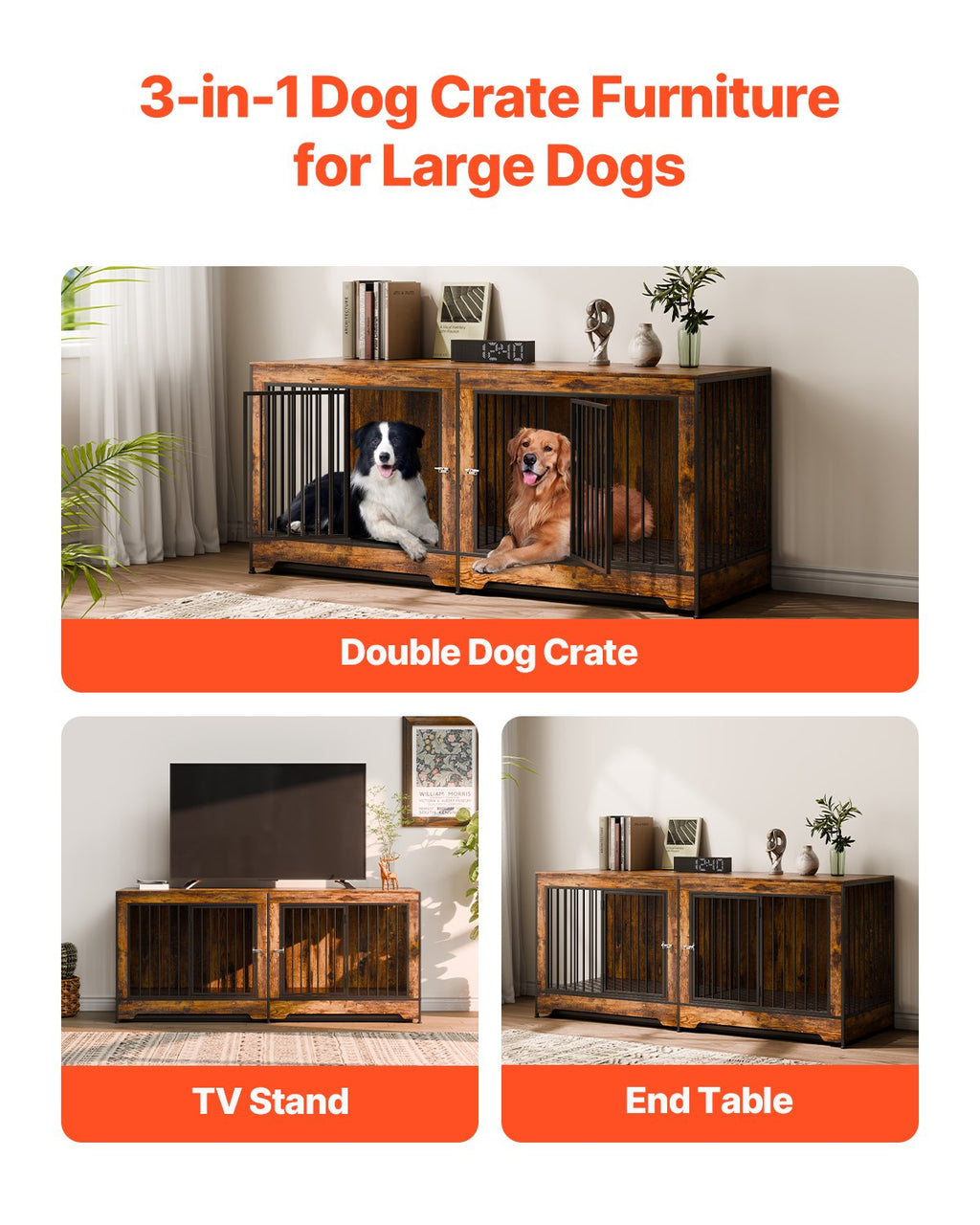 75in Dog Crate Furniture for 2 Dogs, Extra Large Double Dog Crate