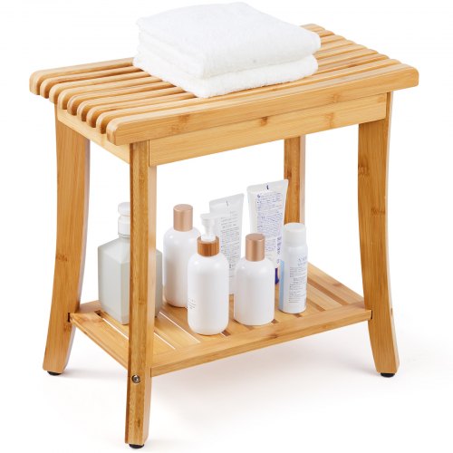 Bamboo Shower Bench 48.5 x 28.7 x 46.5 cm Shower Stool Chair for