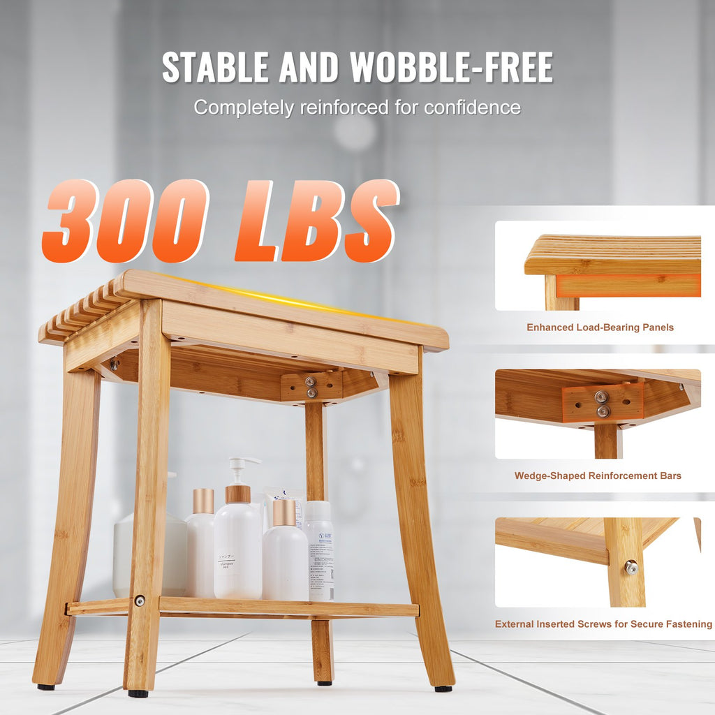Bamboo Shower Bench 48.5 x 28.7 x 46.5 cm Shower Stool Chair for