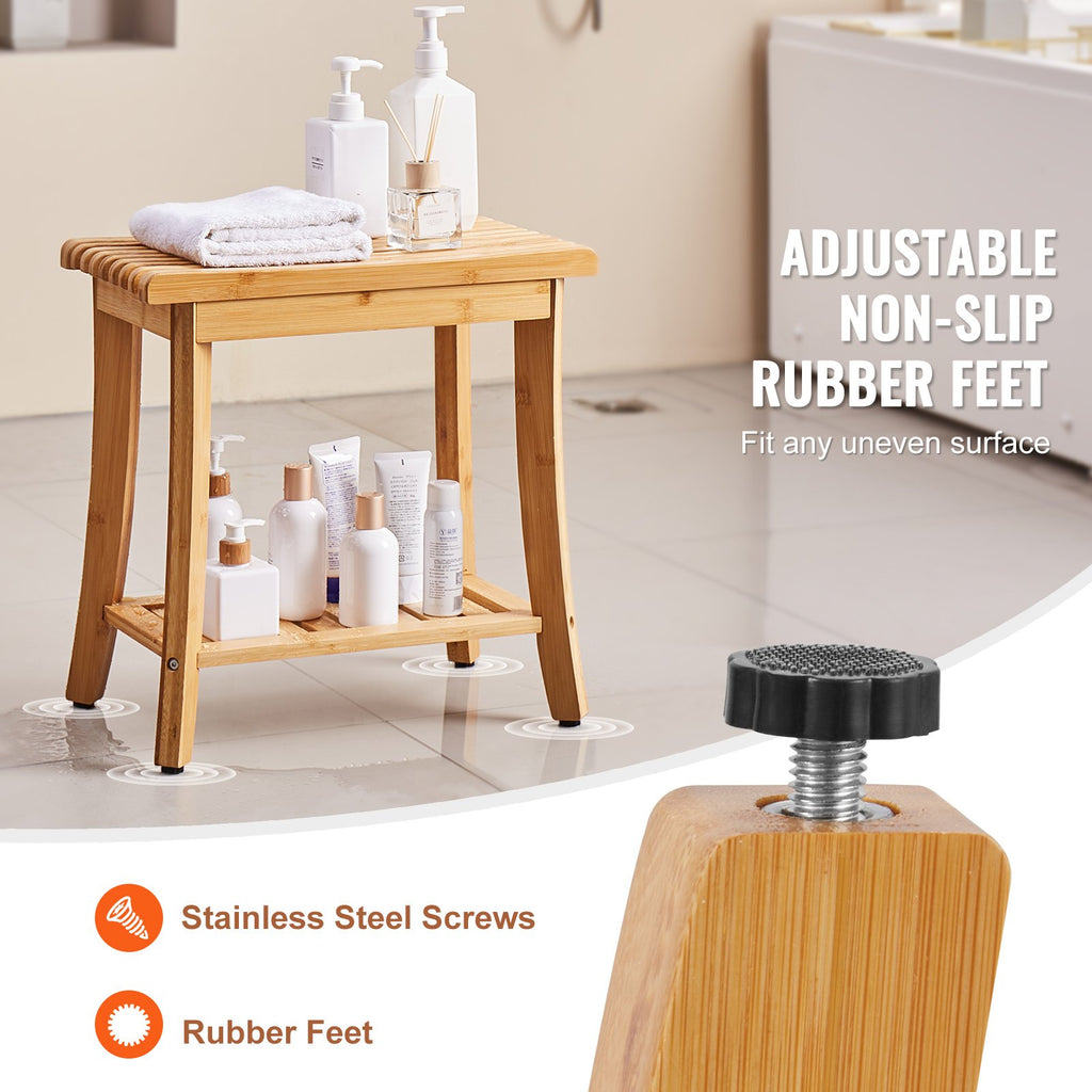 Bamboo Shower Bench 48.5 x 28.7 x 46.5 cm Shower Stool Chair for