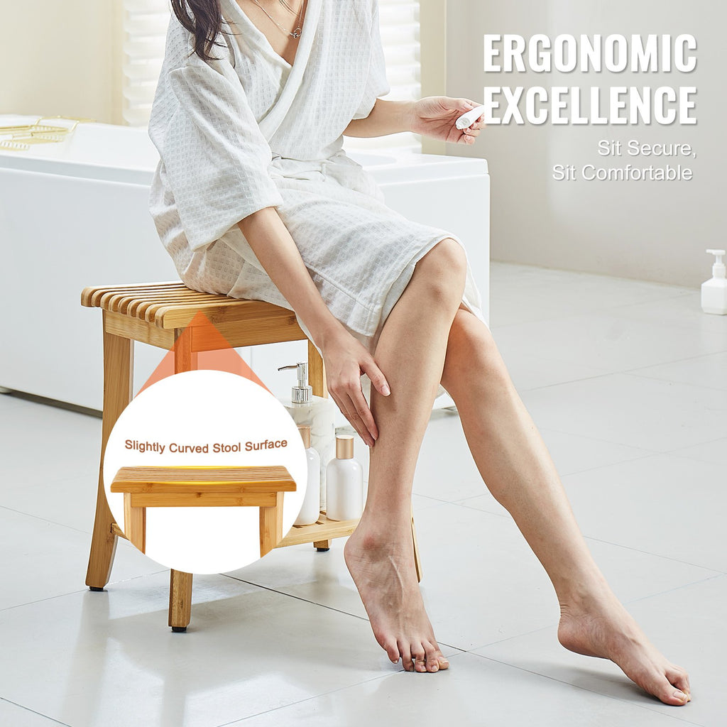 Bamboo Shower Bench 48.5 x 28.7 x 46.5 cm Shower Stool Chair for