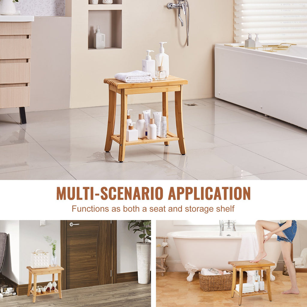 Bamboo Shower Bench 48.5 x 28.7 x 46.5 cm Shower Stool Chair for