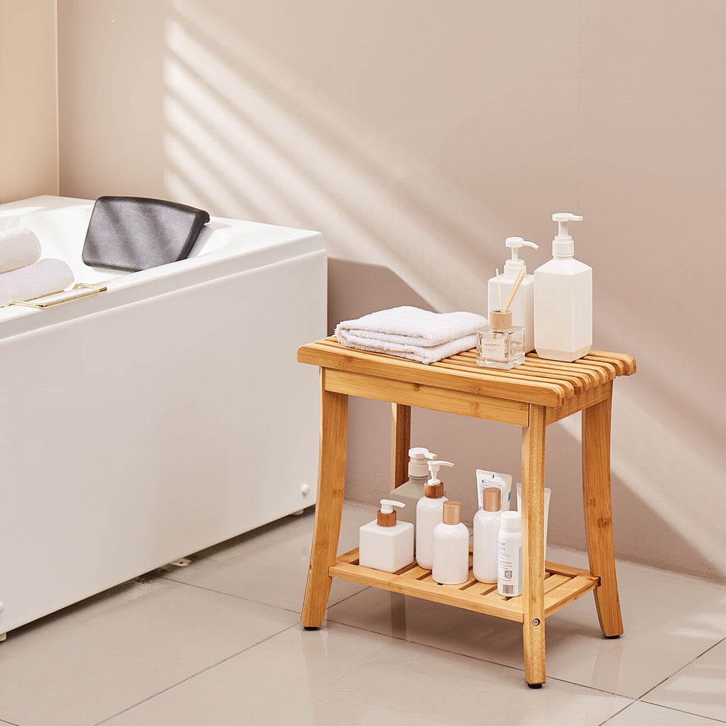 Bamboo Shower Bench 48.5 x 28.7 x 46.5 cm Shower Stool Chair for